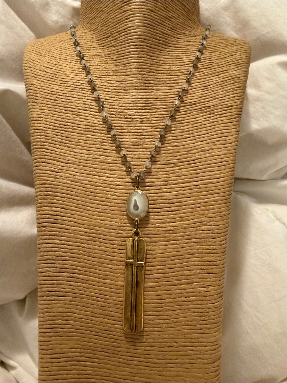 BlueeyedHorse Genuine Semi-Precious Stone and Cross Necklace
